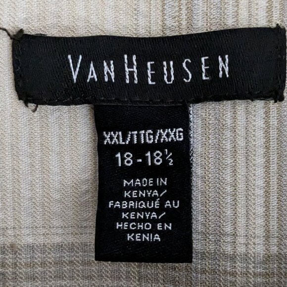 VAN HEUSEN Men's Textured Beige Plaid Short Sleeve Button Dress Shirt; Size XXL - Picture 5 of 6